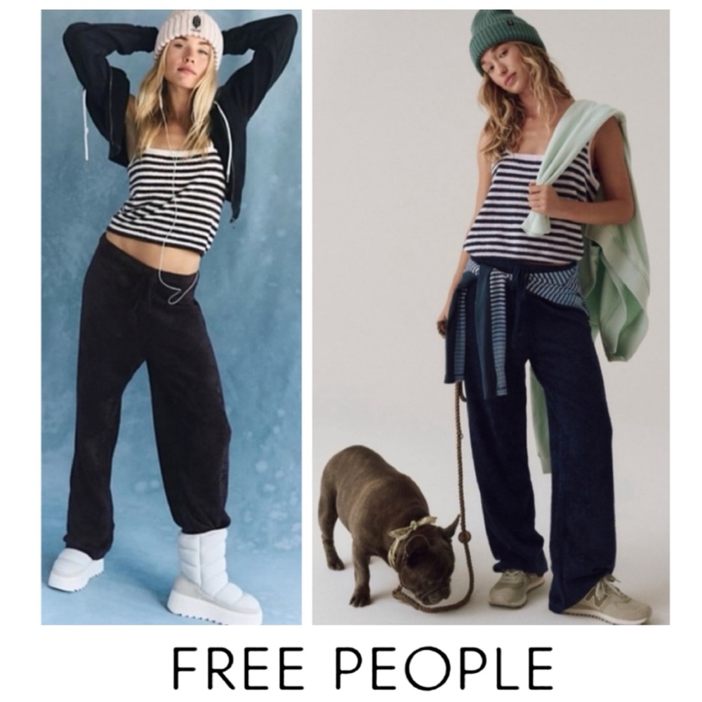 🔥NWT’S Amazing SET FREE PEOPLE Essential 2pc Comfy Pants & Tank Navy/Lilac Combo